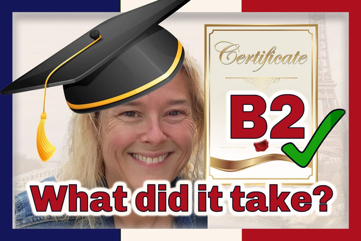 Angel Pretot's student Andrea looks at the camera smiling, wearing a graduation cap. A graphic of a B2 certificate at right. The words What did it take? in red